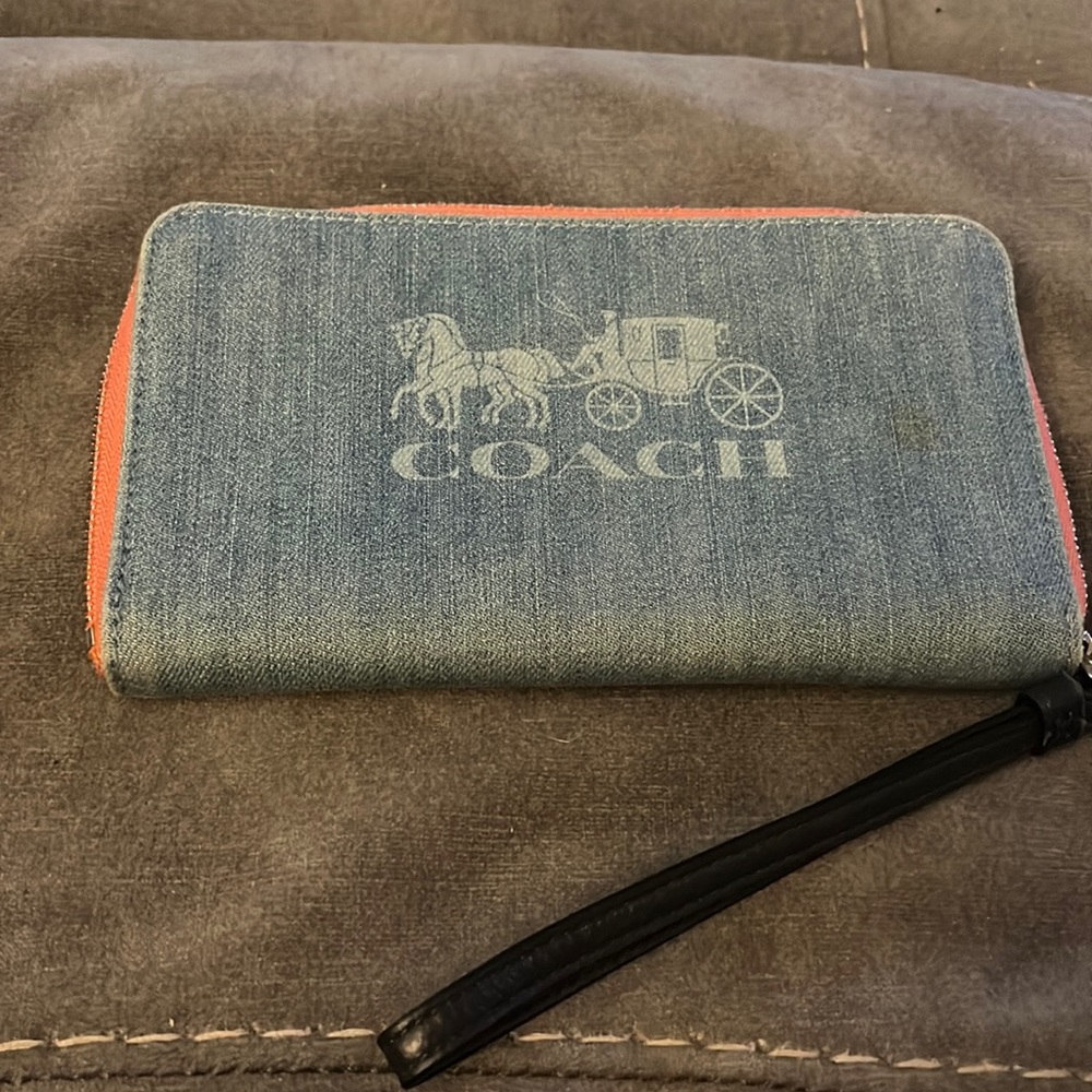 Denim and pink wallet wristlet